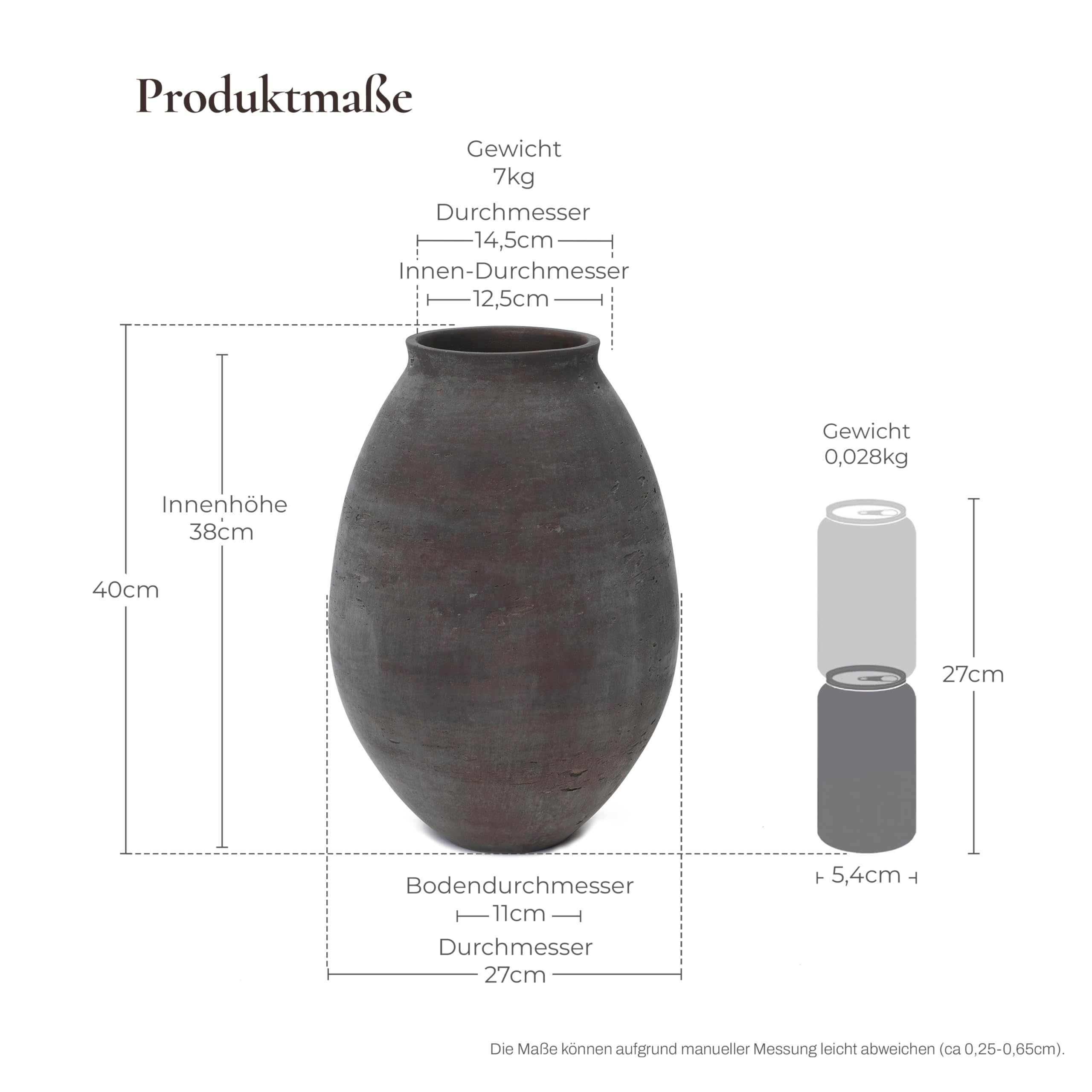 Hometopia Vase Groß Braun 40 cm – Rustikale Betonvase im Wabi-Sabi Stil, Große Bodenvase aus Zement für Pampasgras & Trockenblumen, Handgefertigte Dekovase