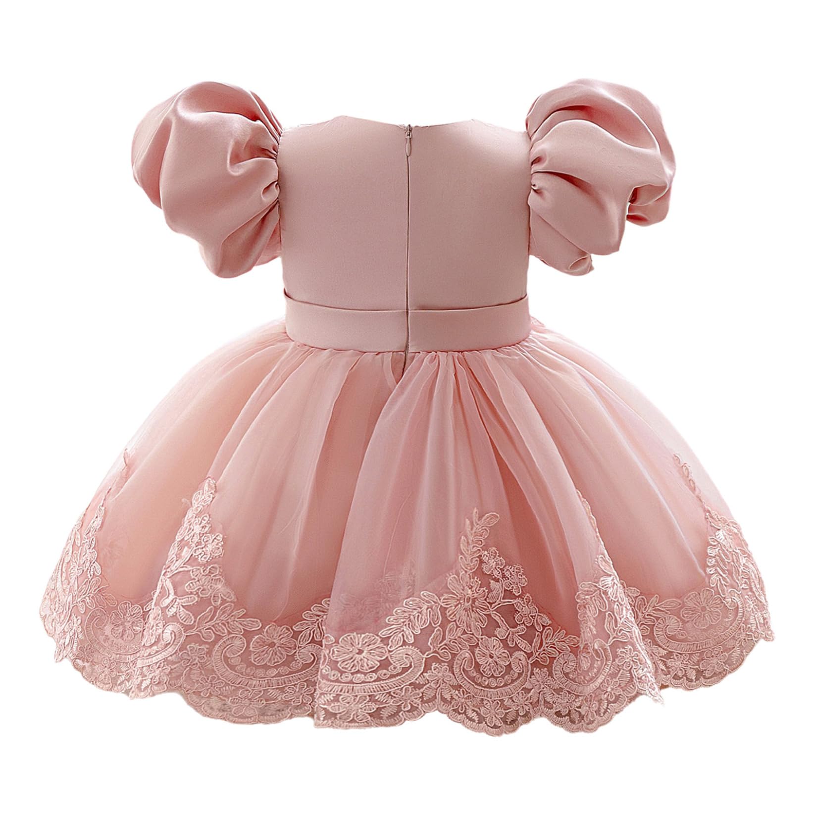 Vestito da Battesimo Bimba Neonata con Fiocco Maniche Corte a Sbuffo Abito Elegante da Principessa Tutu in Tulle per Festa di Compleanno Matrimonio Cerimonia