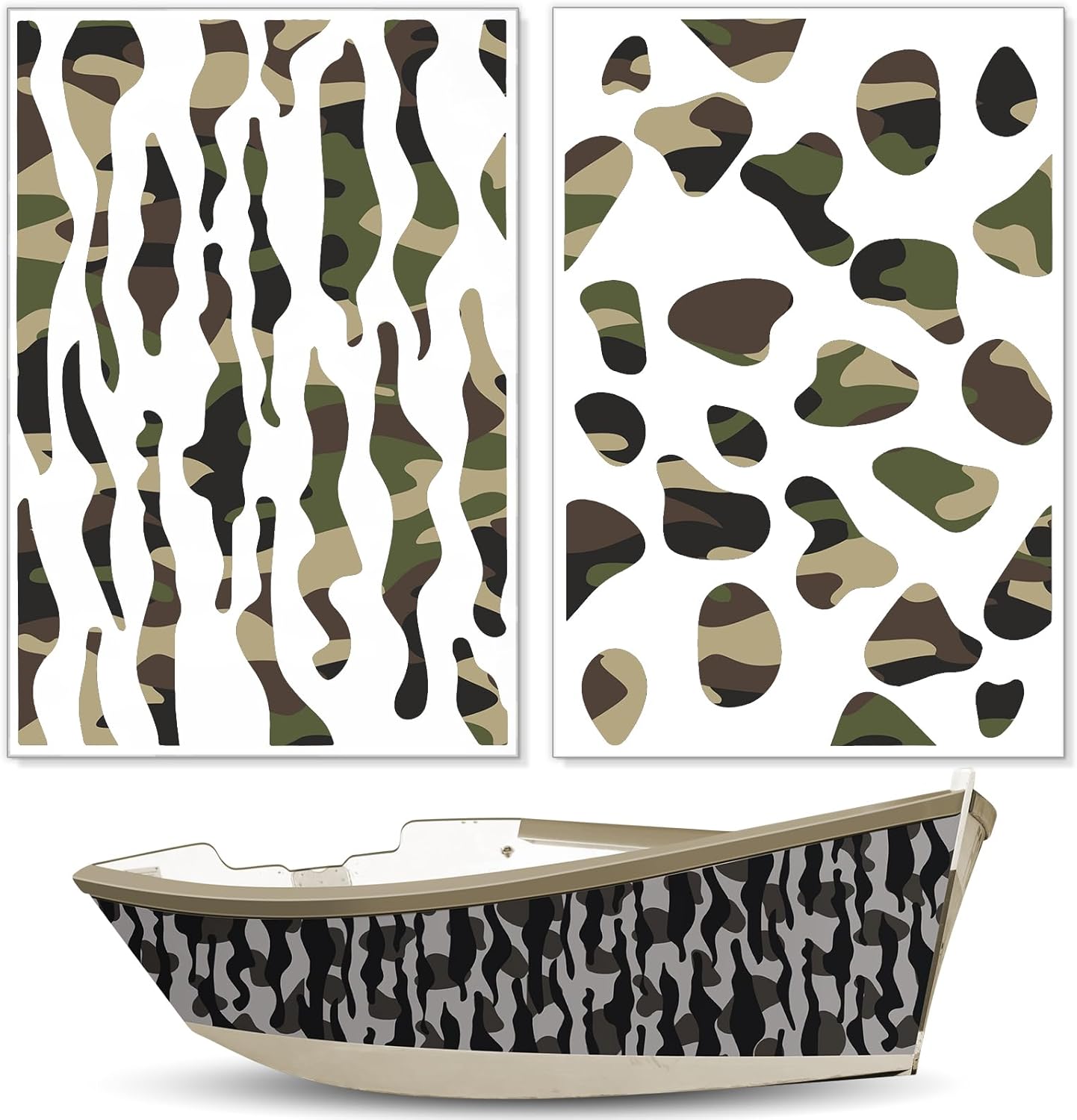 Juexica 2 Pcs 18 x 26 Inch Large Camo Stencils Camouflage Stencils for Boat Reusable Templates Camo Stencil Painting Kit Green Camo DIY Stencils for Painting Boat Wood Canvas Floor Crafts