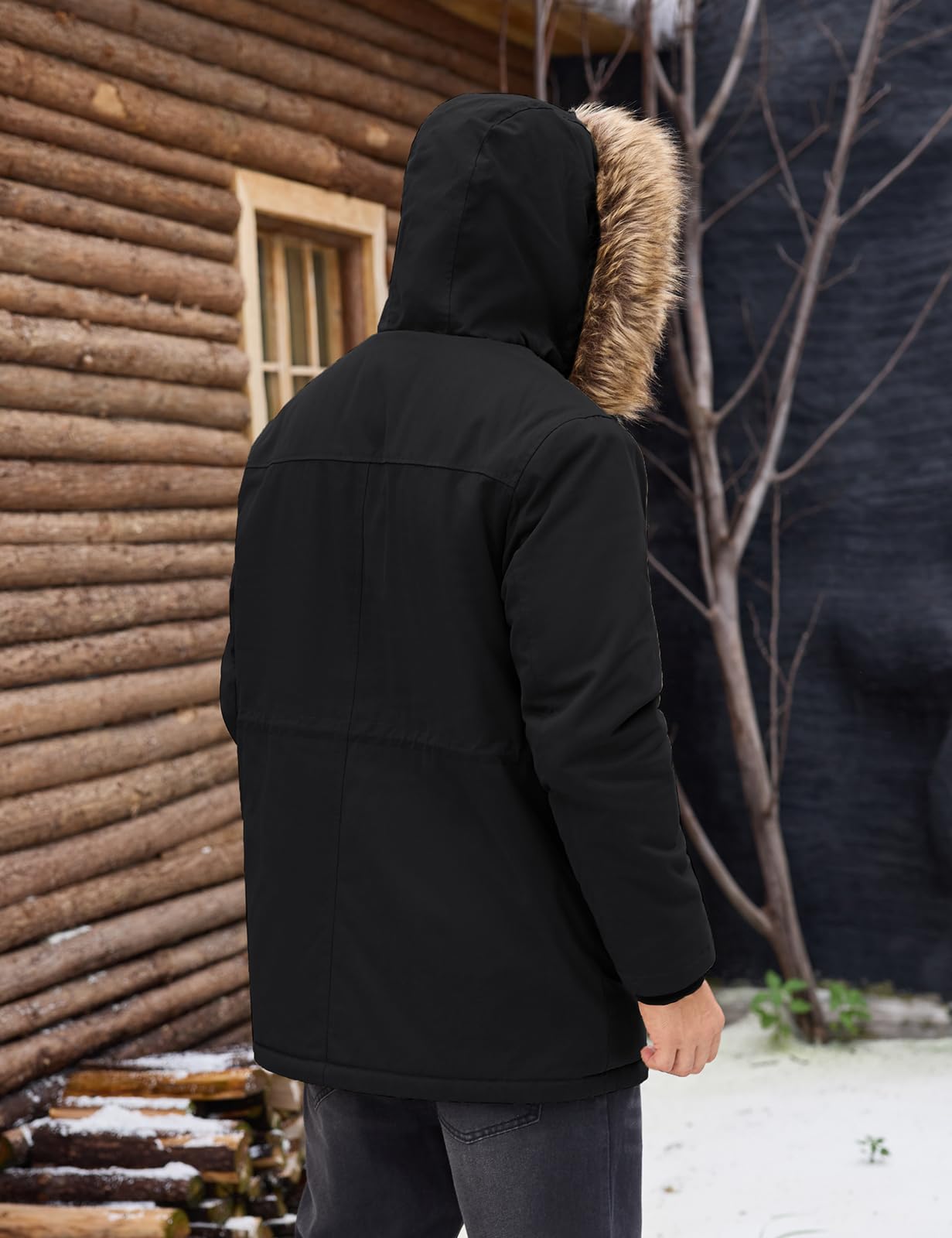 Xnova Abrigo Largo Hombre Invierno Chaqueta Parka con Forro Polar Cálido Cazadora de Algodón con Capucha y Cremallera Chaquetones Termicas con Cuello de Piel Desmontable