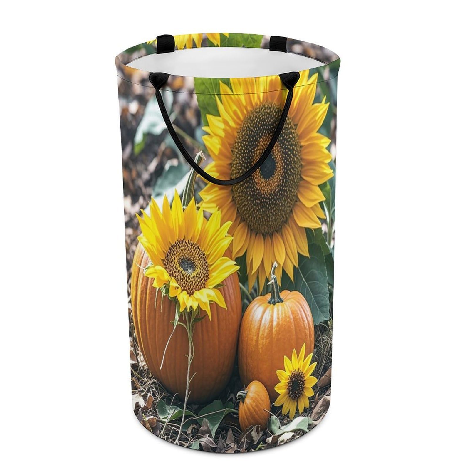 Pumpkins And Flowers Laundry Hamper Waterproof Clothes Basket Large Capacity Collapsible Laundry Basket Freestanding Clothes Hamper for Dorm Family Bathroom Decor Storage 86L