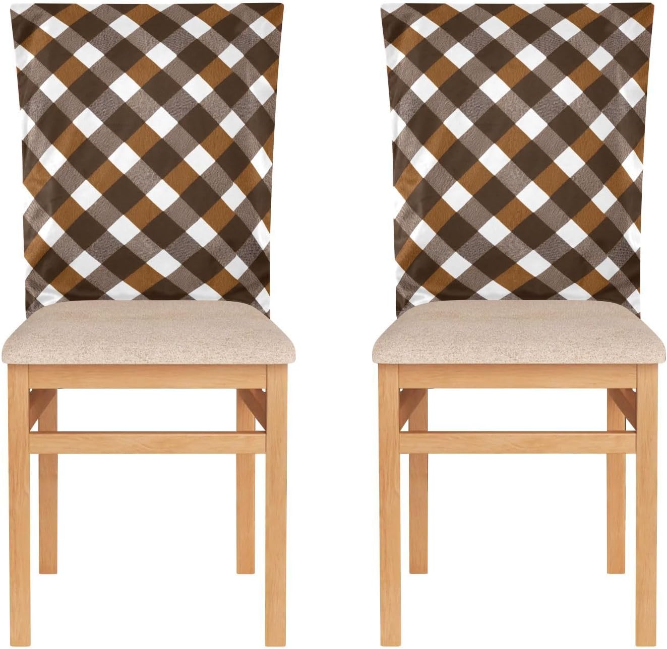 ALAZA Vintage Brown White Plaid Chair Back Cover Set of 6, Washable Reusable Removable Chair Slipcovers Decorative Chair Cover for Home Kitchen Wedding Party