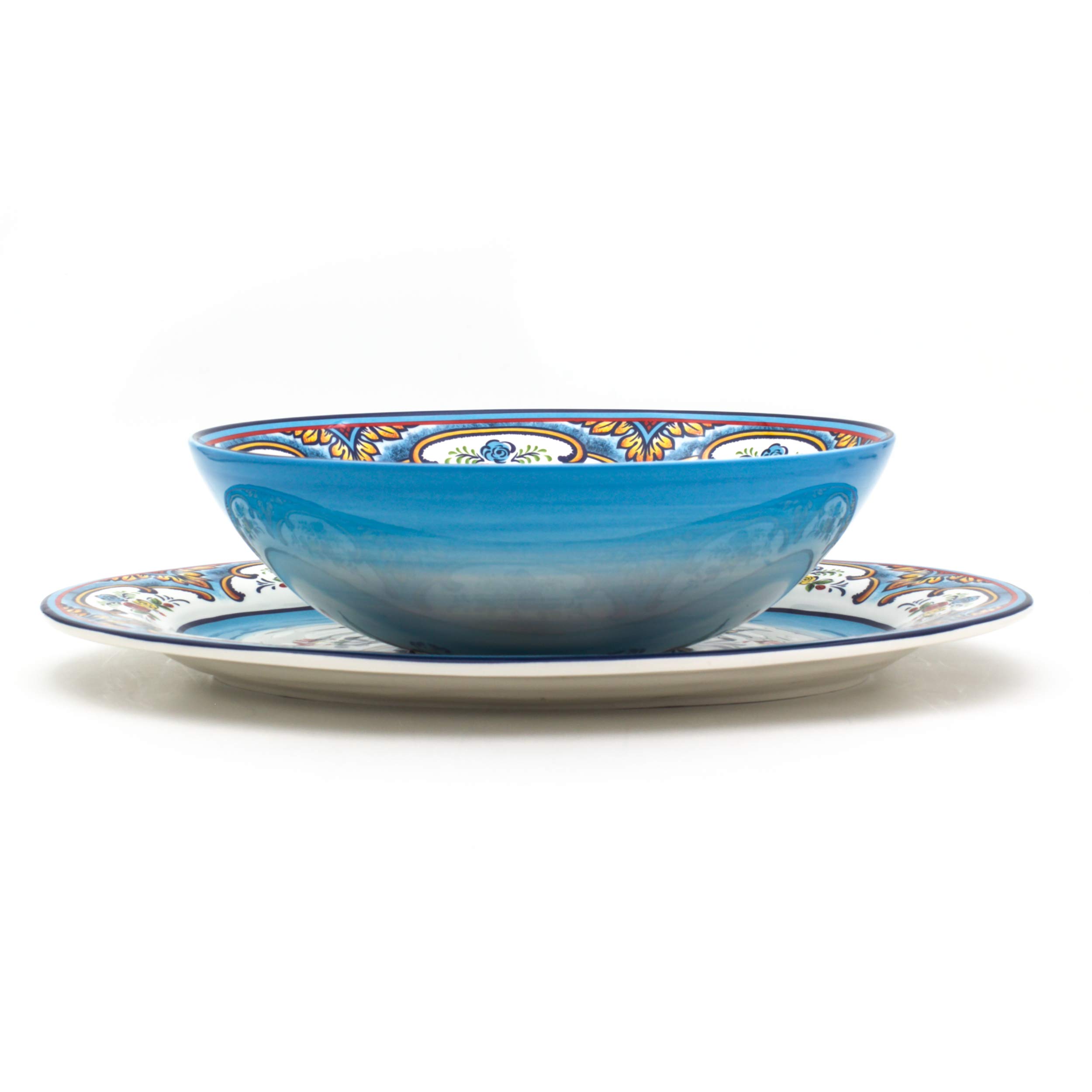 Euro Ceramica Inc. YS-ZB-1021-DS Zanzibar - Plato ovalado y cuenco para servir, cerámica, multicolor
