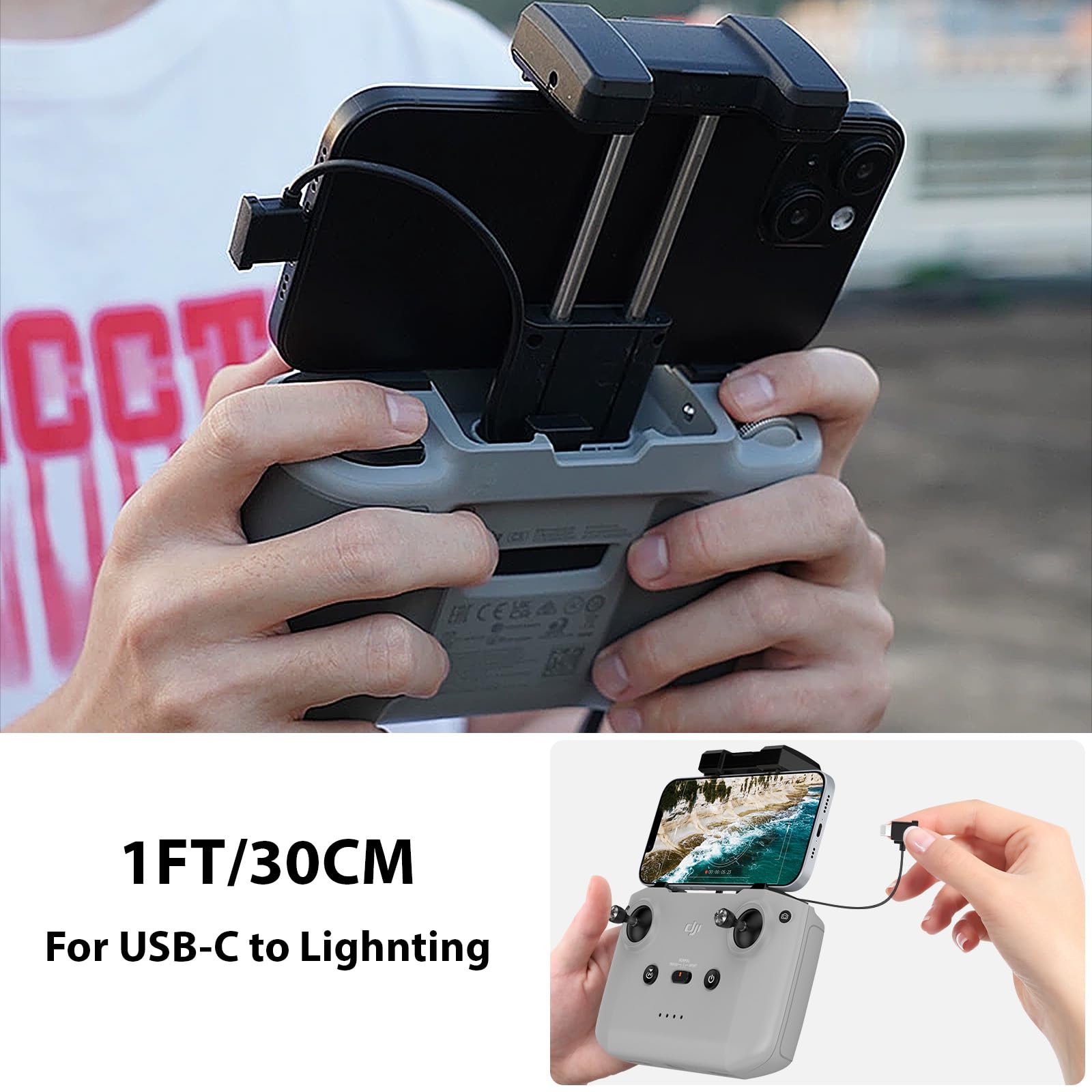 Cavo dati da Lightning a USB-C per controller DJI Drone RC-N1/N2/N3, Link per iPhone 14 13 12 11 Pro Max iPad, per DJI Mavic serie 3, Neo, Mini 4 3 Pro 2 SE, Air 3S 3 Drone, 0,3 m