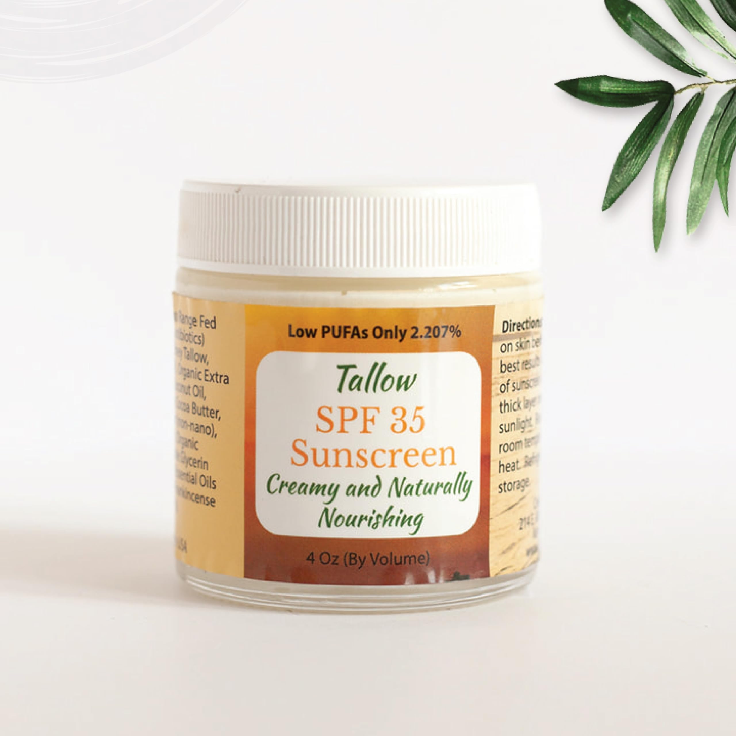 Tallow Sunscreen SPF35 4 oz- Natural Sunscreen Spf 35- Tallow Sunscreen, 4 Oz Organic Sunscreen
