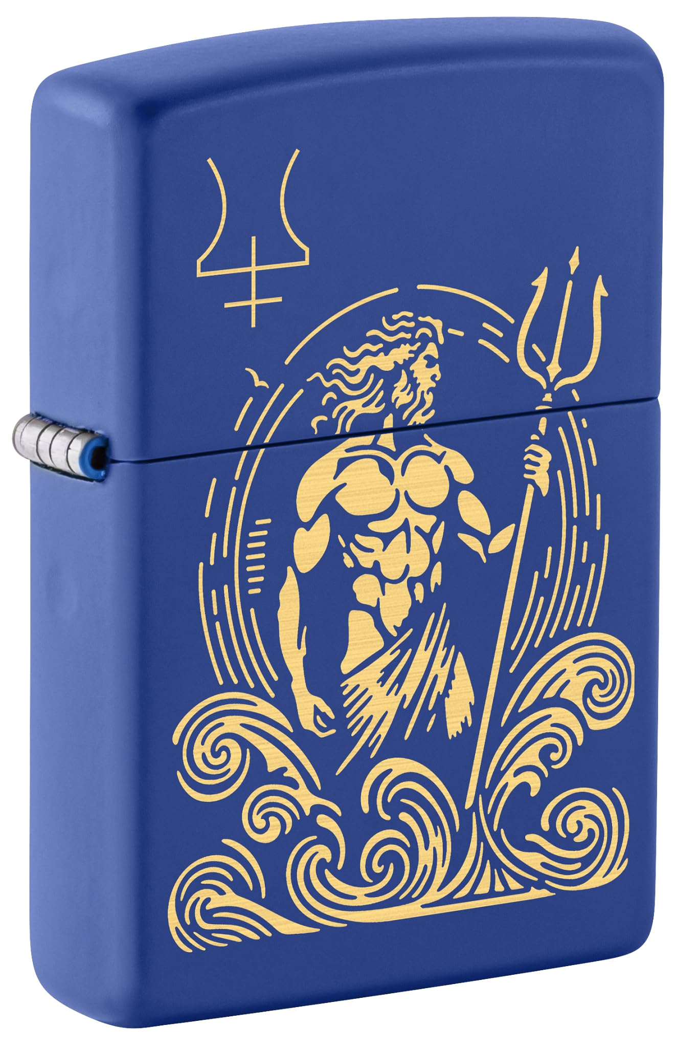 Zippo Accendino da tempesta – God Nettune, Royal Blue Matte, Laser Engrave – Ricaricabile – Riutilizzabile – Design antivento – Confezione regalo – Made in USA