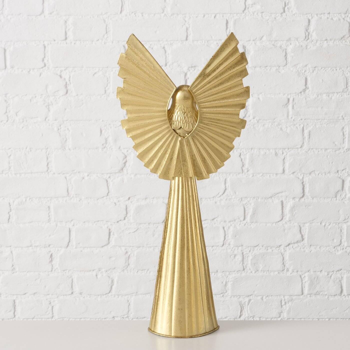Boltze Home Goldene Weihnachtsfigur aus Metall NURIEL, hoher Engel 54 cm