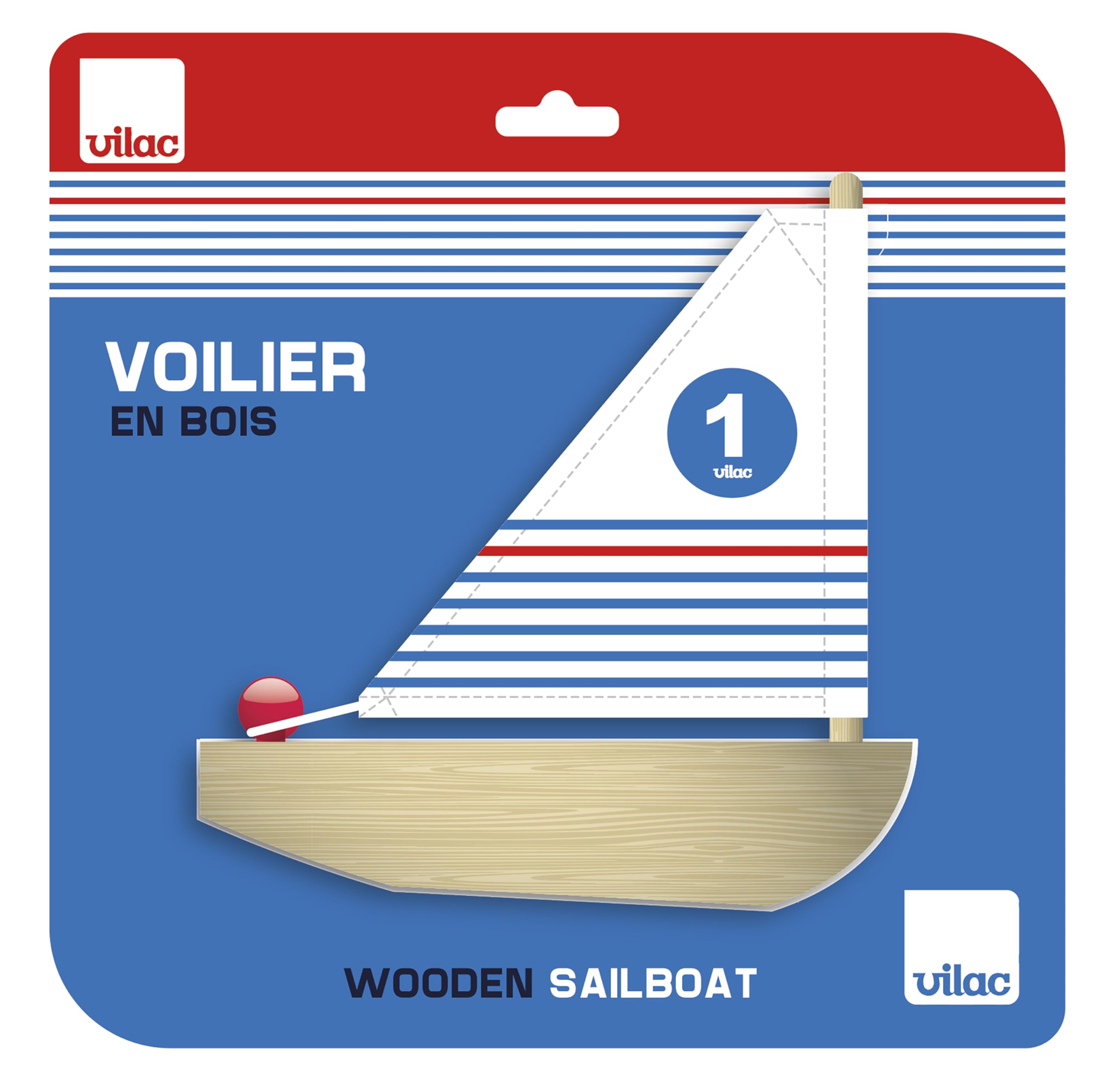 VILAC - Kleines Badesegelboot – Segelboot aus Holz – 1 Badesegelboot aus Holz – Spielzeug für Kinder ab 3 Jahren – 3901