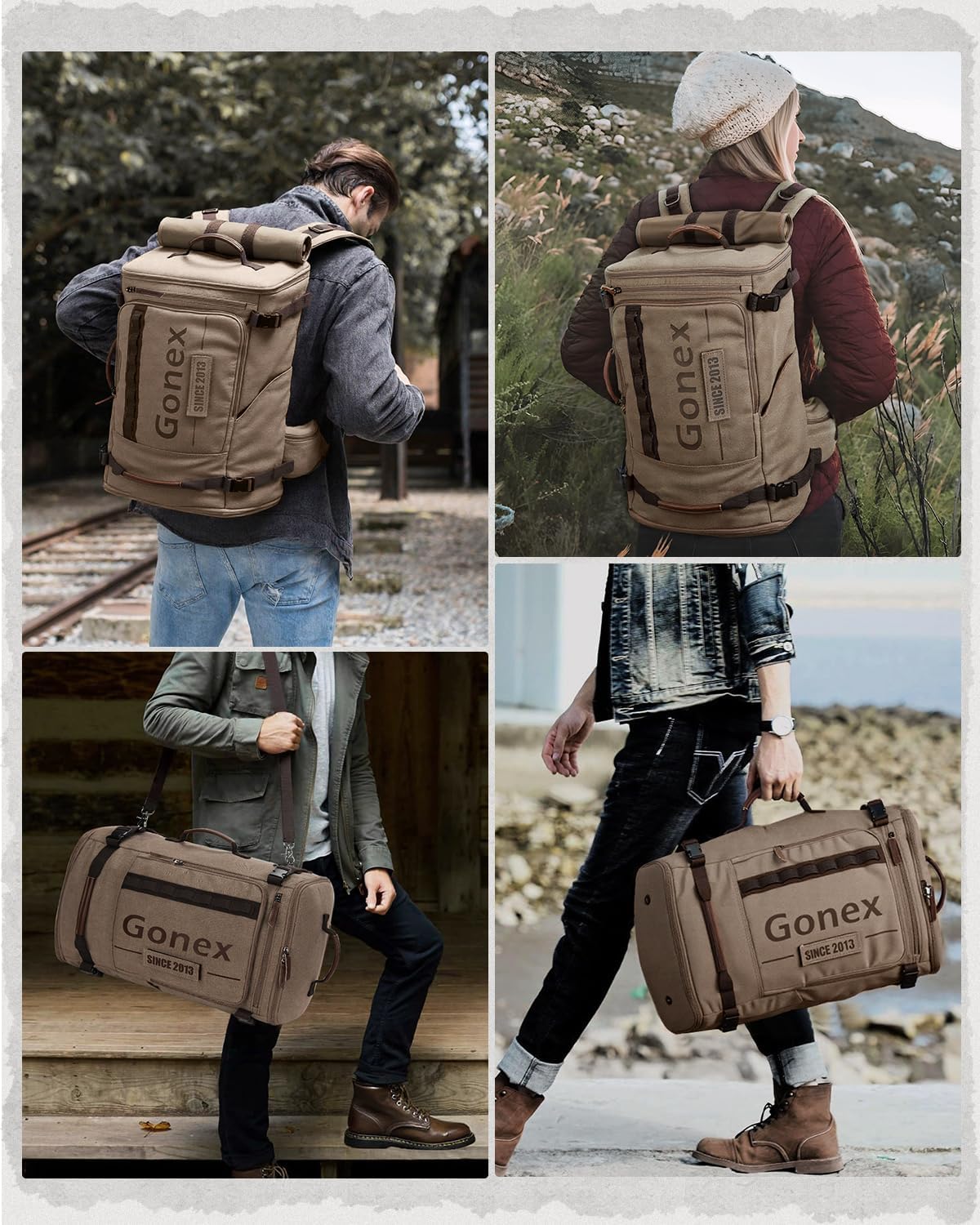 Gonex Canvas Travel Backpack, Large 3-in-1 Convertible Vintage Laptop Duffel Bag for Men & Women, Durable Carry-On for Work, College & Outdoor Adventure (Coffee Brown) - Image 7