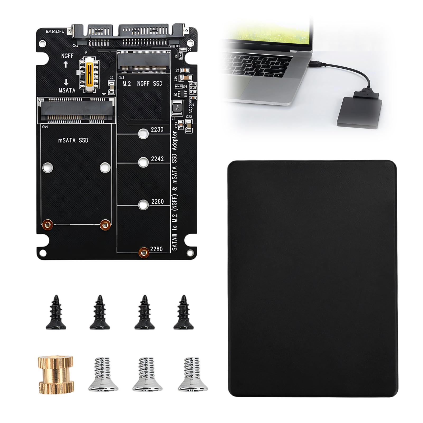 NGFF SSD to SATA3 Adapter und Gehäuse für SSD, 2,5 Zoll HDD Laufwerkgehäuse Adapter für SSDD, SATAM.2 + MSATA auf SATA3, M.2 SATA auf SATA, Adapters für Festplatte PCB MSATA für Computer