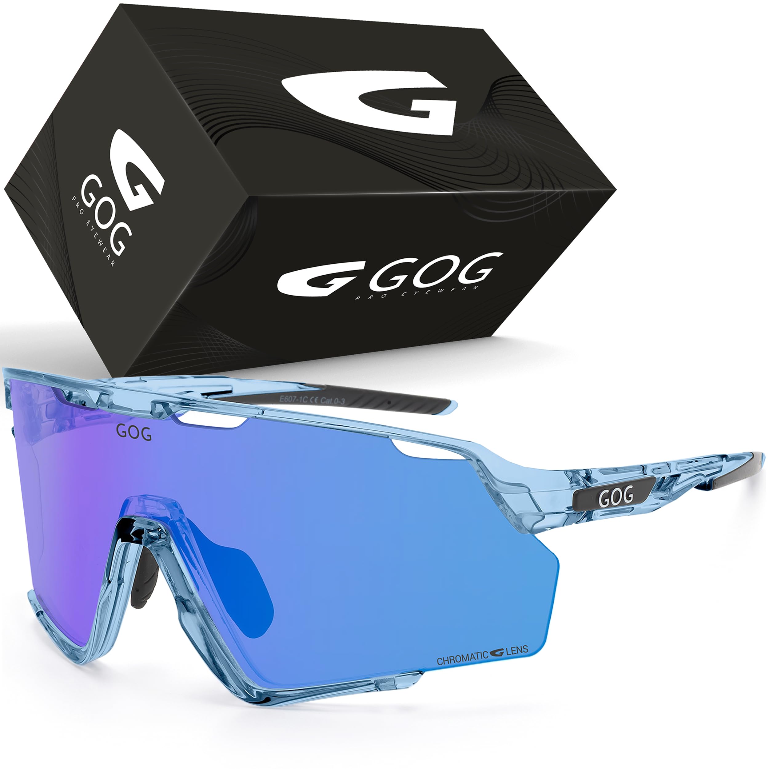 GOG PROMETHEUS fotochromatyczne okulary sportowe, kategoria 0-3, samonośne okulary rowerowe i okulary do biegania – UV400, niebieskie lustrzane i oprawki TR-90