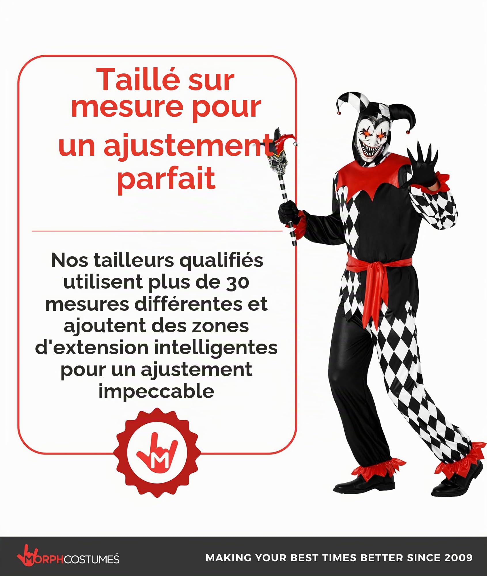 Morph Deguisement Arlequin Homme, Costume Bouffon Halloween Homme
