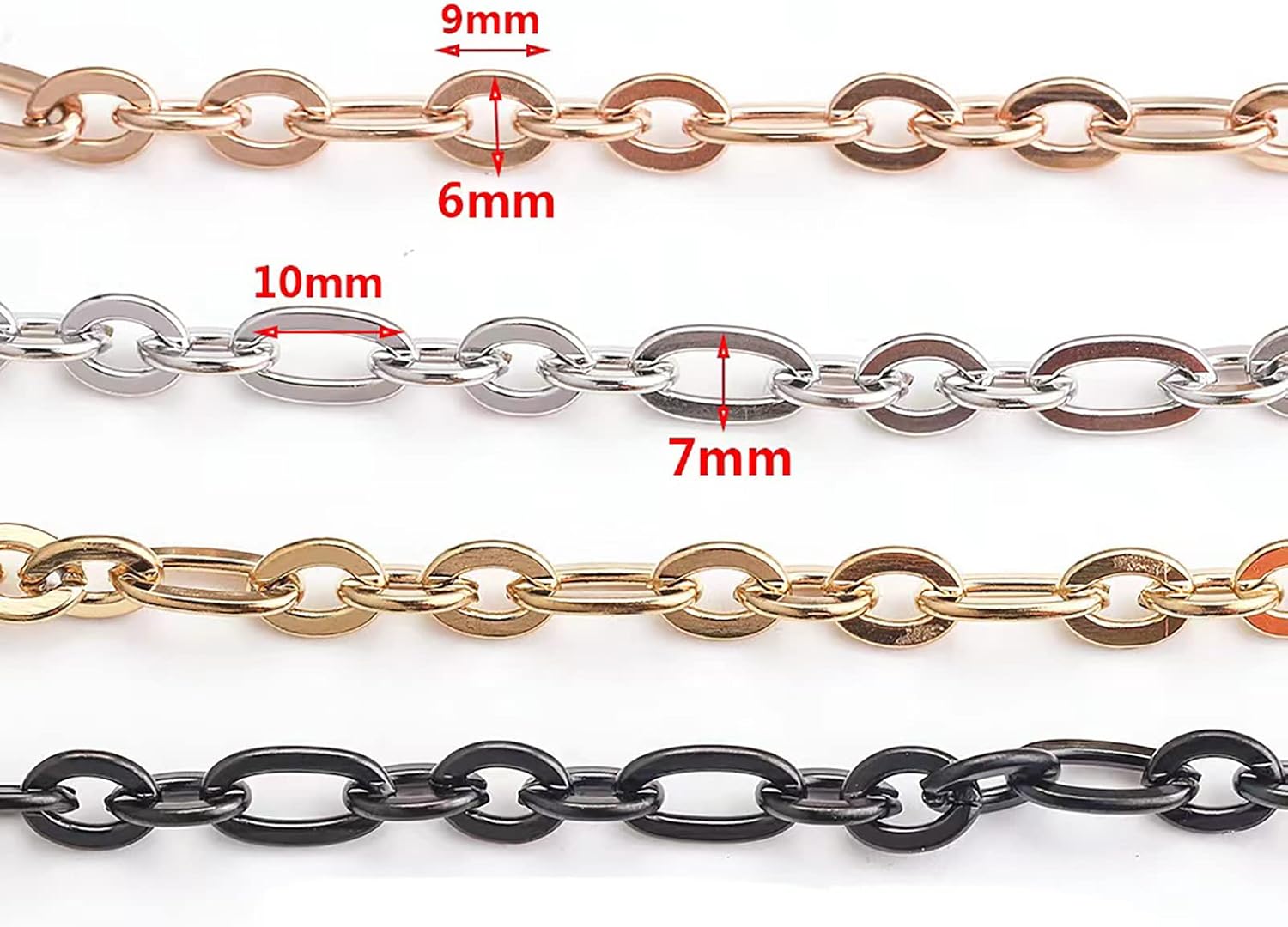16.4 Feet Stainless Steel Flat Curb Chains 7mm Width Twisted Miami Cuban Link Chain Hip Hop Chain Black Plated with Spool for Necklace Jewelry Making