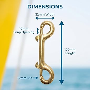 Solid Brass Double Ended Bolt Snap Hooks, Set of 2 (100 mm)