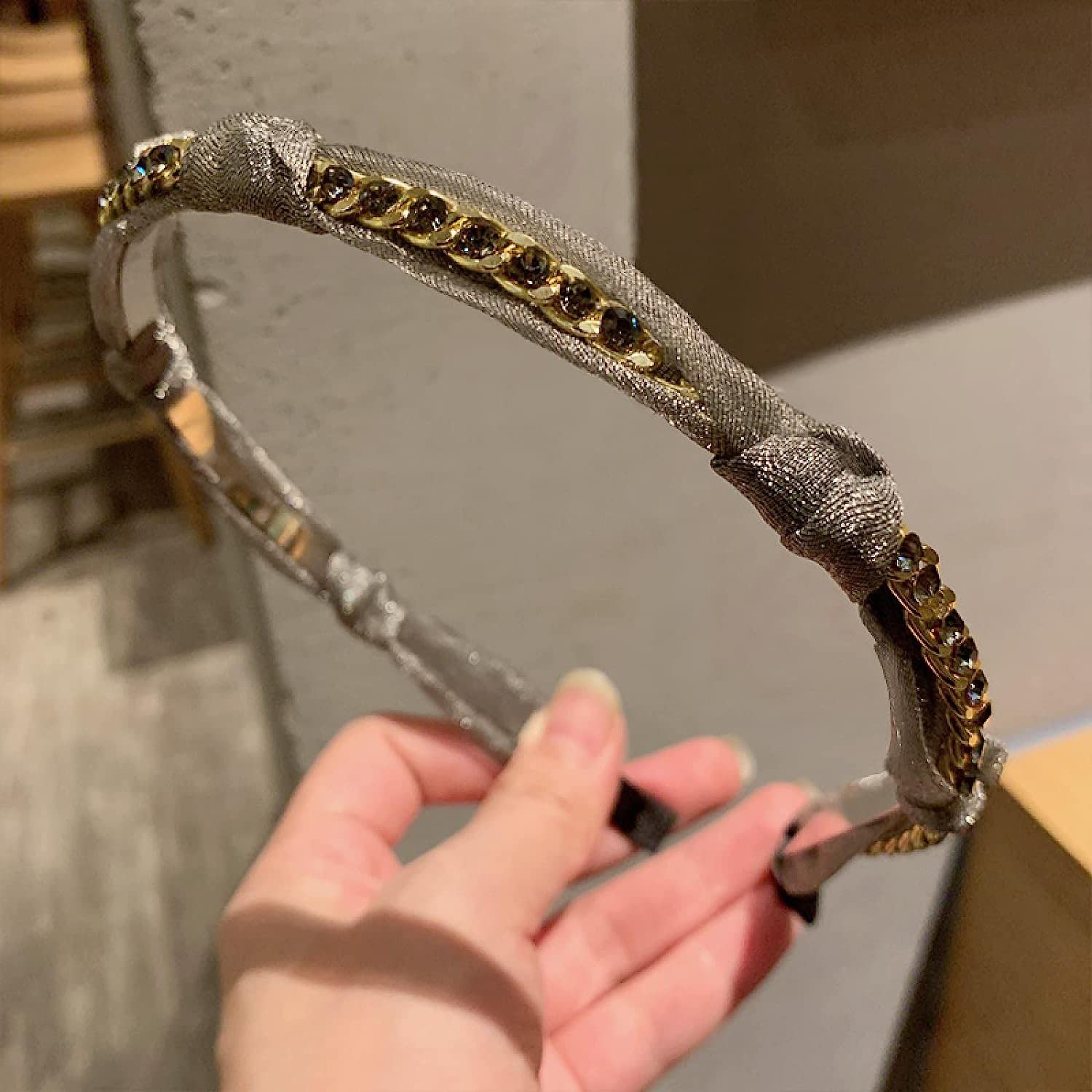 Diademas para Mujer,Cintas para el Pelo, Diadema de Metal Red Femenina Rojo Nuevo Diamante checo súper Flash Roto Horquilla Malla Diadema, Gris (Color : Grey)
