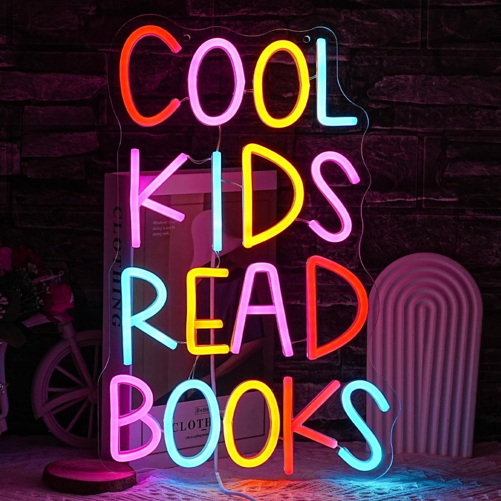 Read Books LED Neon Signs Welcome Class Art Lamps Dimmable Acrylic Lights for Bedroom Classroom School Library Book Store Wall Decor