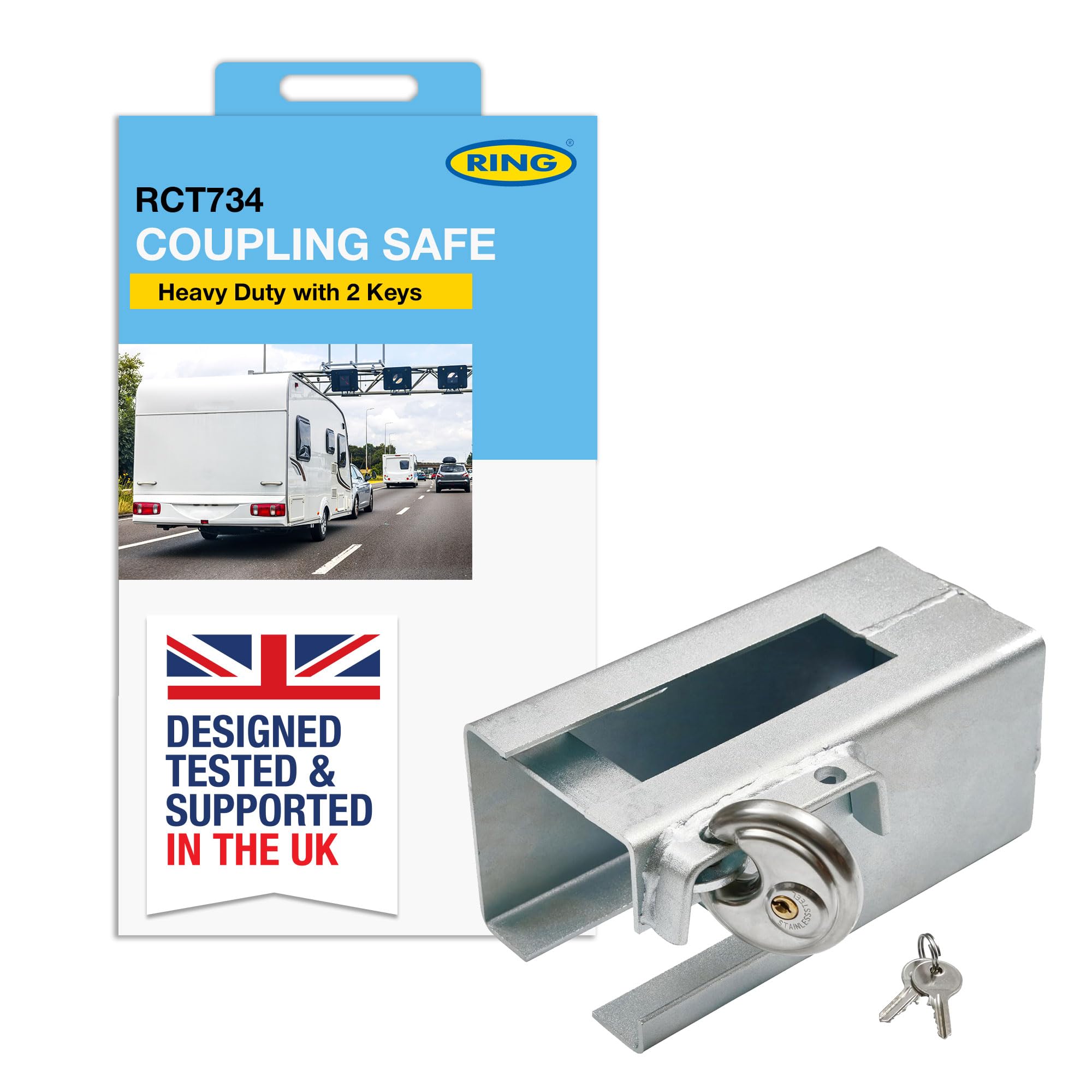 RING Heavy Duty Coupling Safe Complete With 2 Keys & 1 Discus Lock (70 mm) - Suitable for Trailers, Horseboxes & Caravans