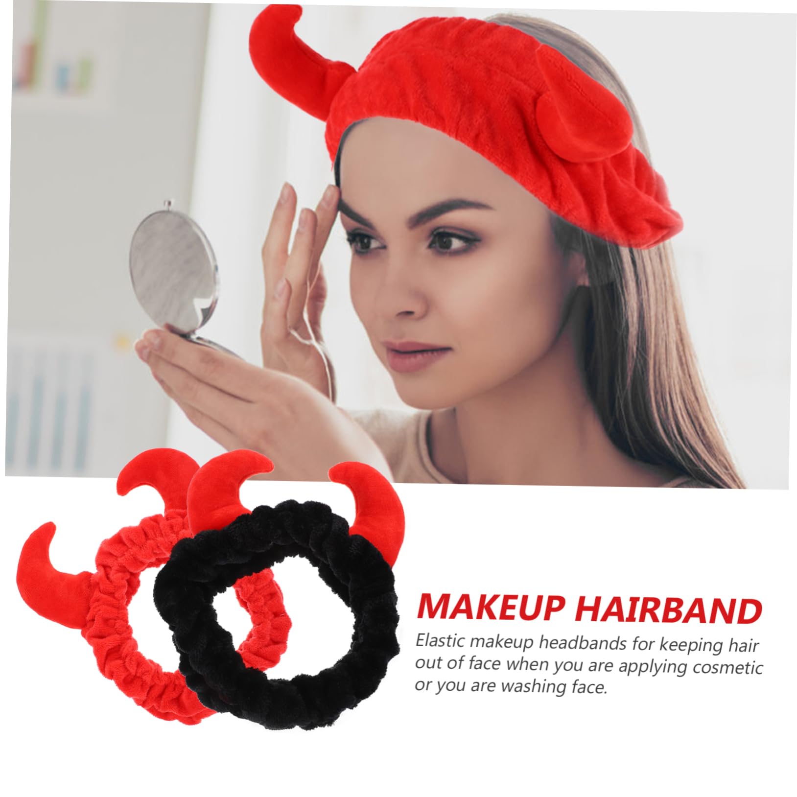 SOIMISS Pack de 2 Diademas Elásticas Forma de Cuerno en Tejido Cómodo para Lavado Facial y Ducha, Accesorio Adecuado para Maquillaje y Cuidado Piel