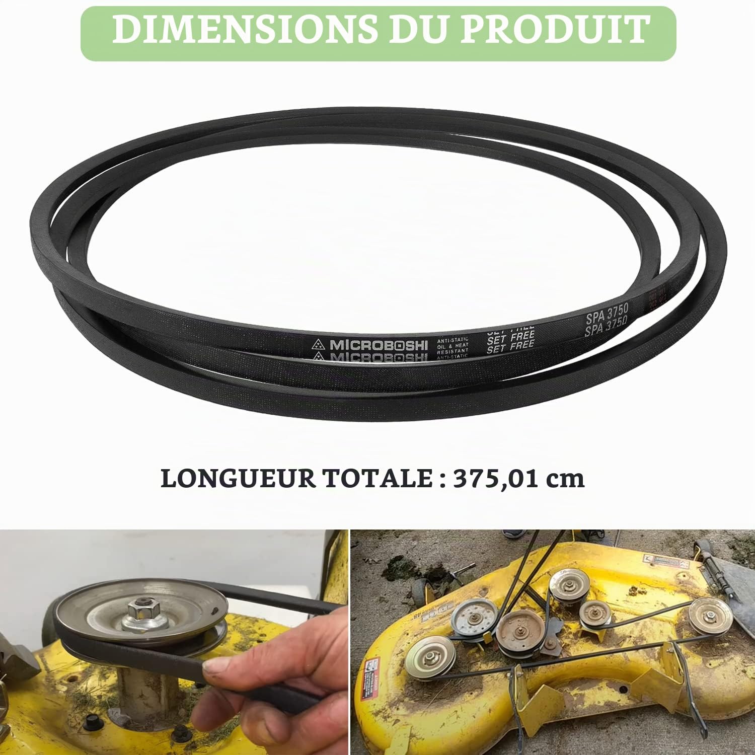 Courroie trapézoïdale pour tondeuse à gazon 121,9 cm compatible avec John Deere GX21833 GX20571 D140 D150 D160 L120 L130 LA130 LA140 LA145 LA155 LA165 X140, etc