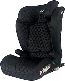 My Babiie Highback Booster Car Seat - ISOFIX, 100-150cm (Approx. 4-12 Years, Group 2/3), i-Size R129, Adjustable Child High Back Seat, Padded, 10 Position Headrest - Black Quilted