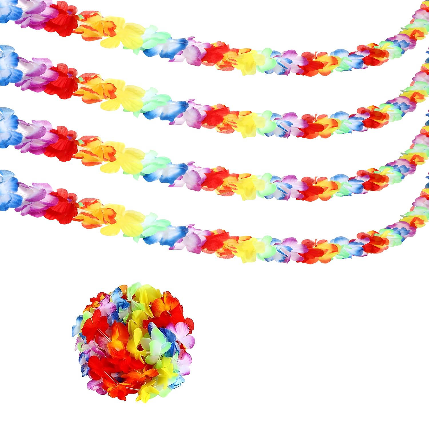 4 Pack 10ft Tropical Hawaiian Flower Lei Garland - Vibrant Luau Party Decor for Indoor and Outdoor Beach Themed Events