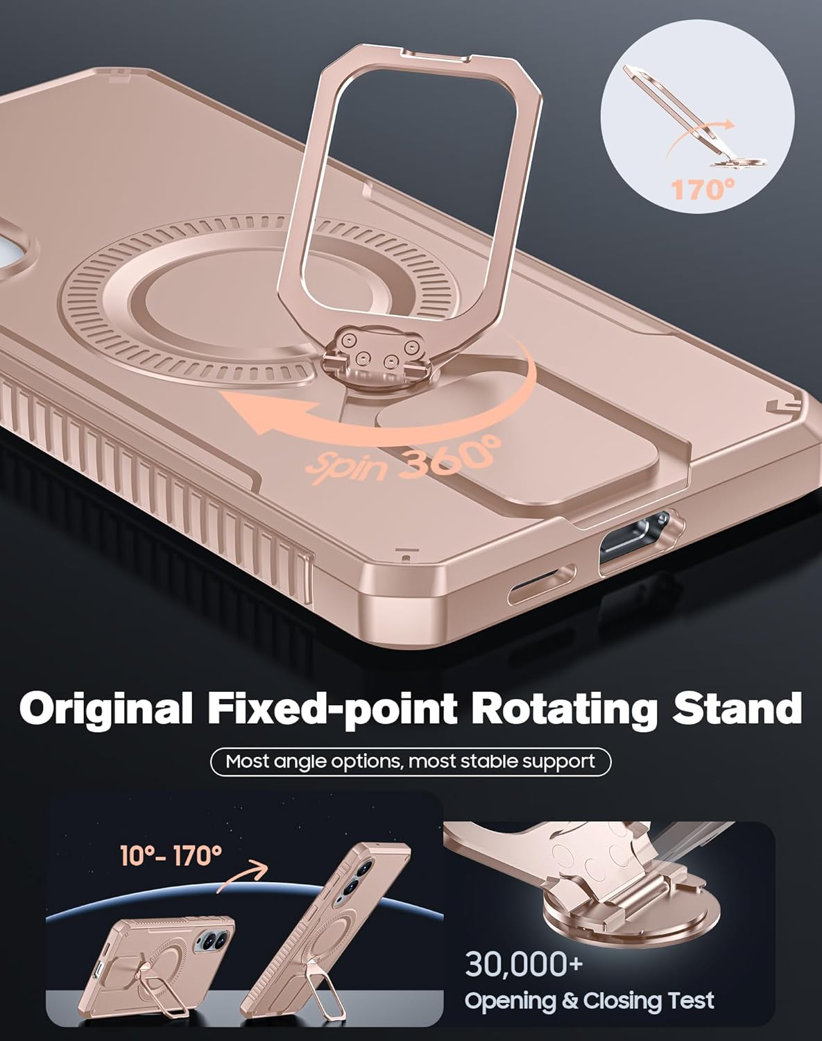 CENMASO Magnetic Case for Samsung Galaxy S25 Edge with 360° Spin Stand, Compatible with Magsafe, Military Grade Protection, Shockproof Phone Case for Galaxy S25 Edge with Kickstand & Ring Stand, Gold - Image 3