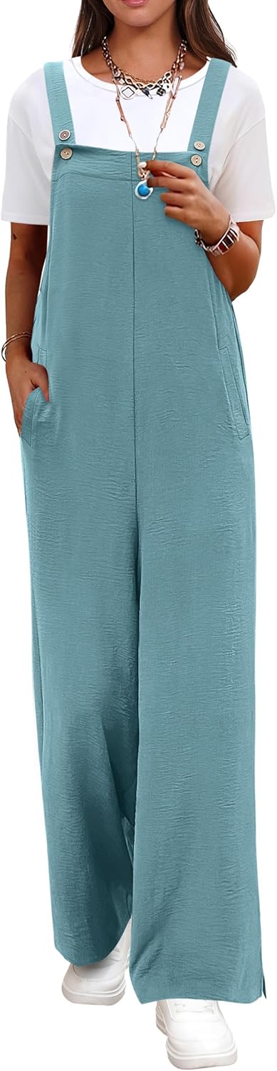 ANRABESS Overalls for Women 2026 Summer Casual Loose One Piece Outfits Baggy Wide Leg Jumpers Lightweight Comfy Rompers