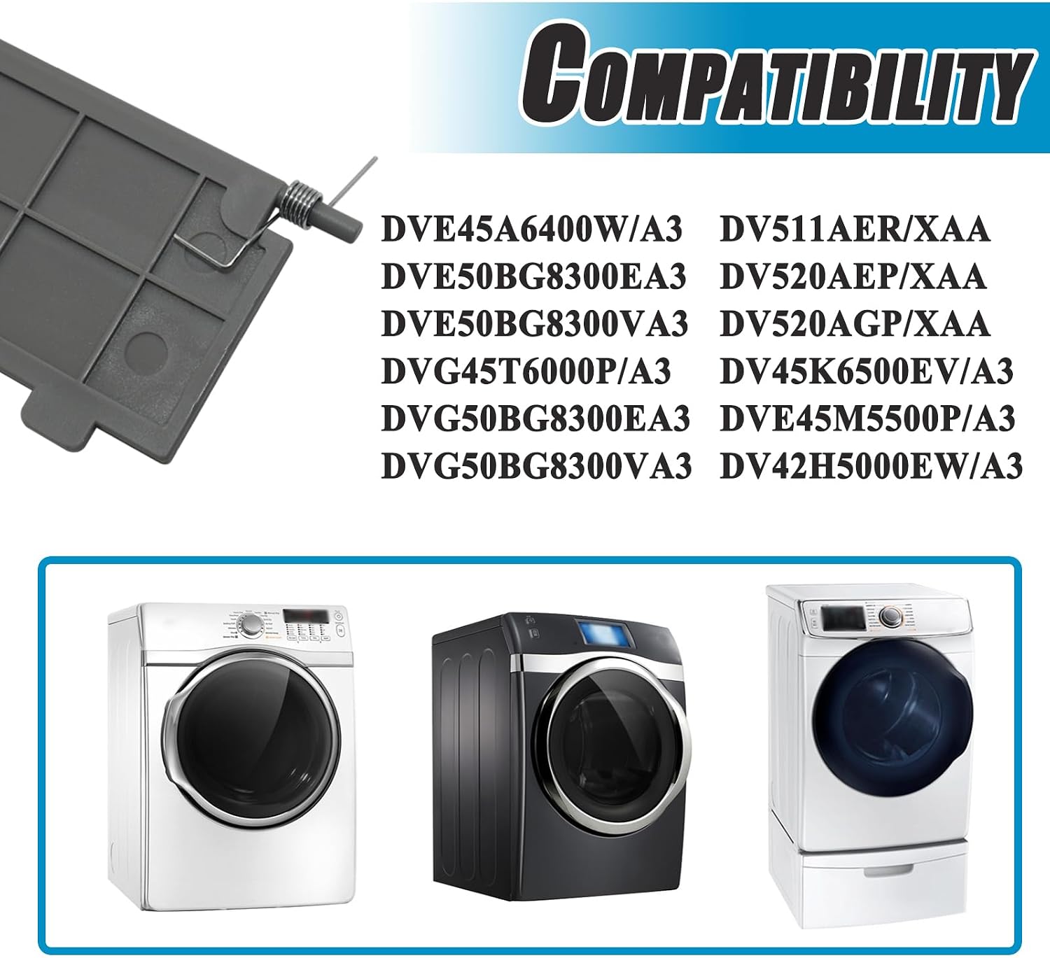 2Pcs DC63-01140A Dryer Lint Screen Filter Cover with Spring, Replacement for 2071137 AP4578907 PS4210250