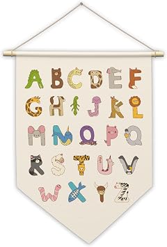 Alphabet Canvas Hanging Pennant Flag, ABC Chart Hanging Banner Wall Sign Decor Gifts, Nursery Toddler Classroom Decor, Birthday Christmas Wall Art Decoration Gifts For Baby Kids Girls Boys, 26