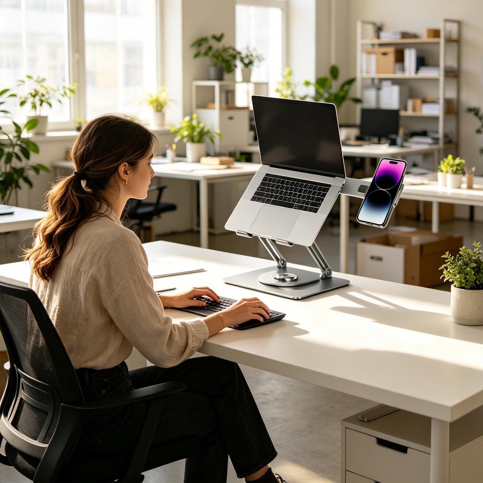 para ordenador portátil Soporte Ergonómico Plegable De Metal Con | Soporte para portátil tumbado Oficina, Cama, Hogar, Sofá, Trabajo y Estudio, Cocina y