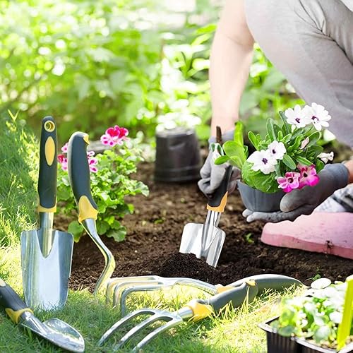 Miniatura 6 de Herramientas de jardín, 8 piezas de herramientas de jardinería resistentes con agarre de goma antideslizante, herramienta de jardín de acero
