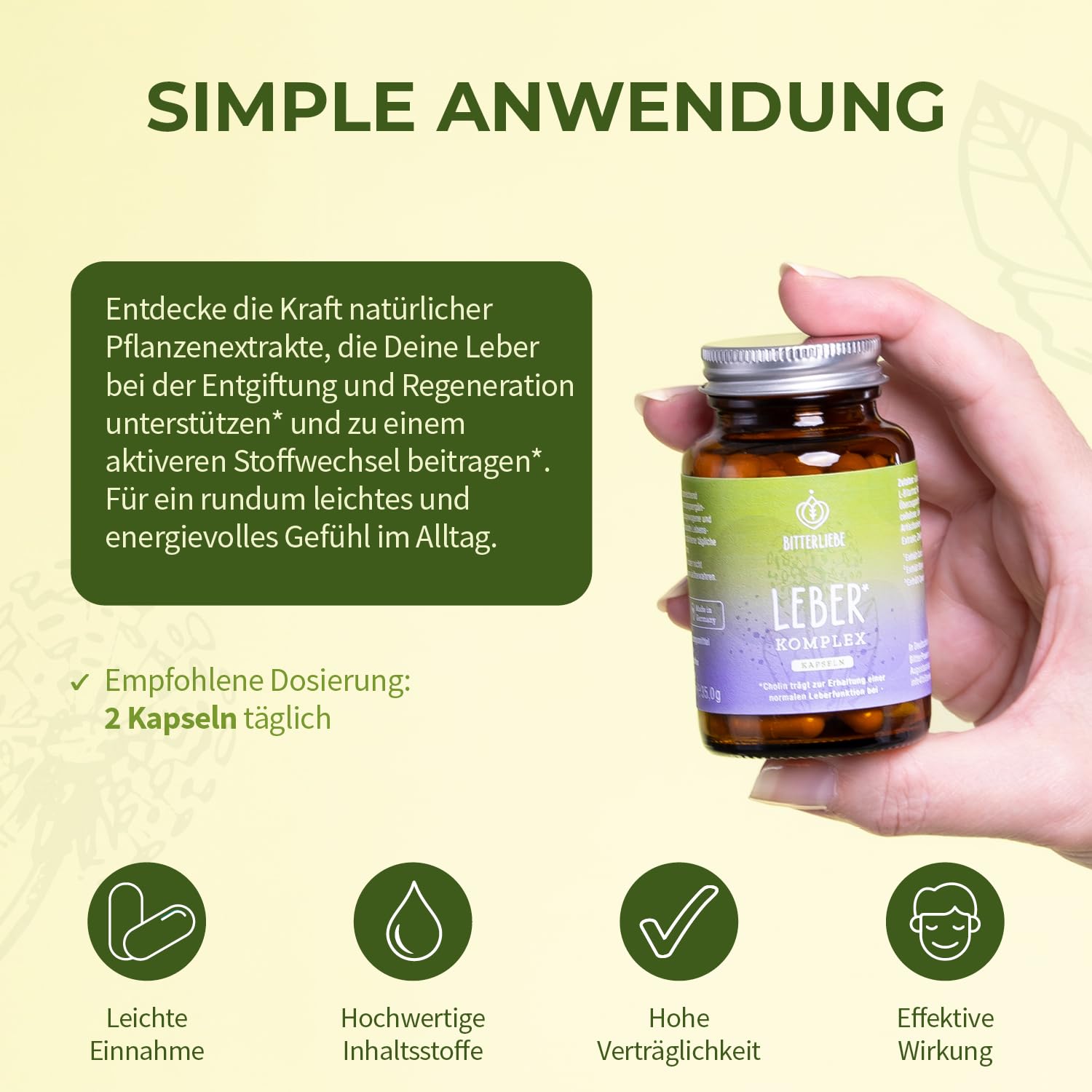 BitteLiebe - Leber Komplex mit Artischocke, Löwenzahn, Mariendistel und Cholin - Leber Kur hochdosiert mit Silymarin - entgiften Testsieger, vegan & Made in Germany (1)