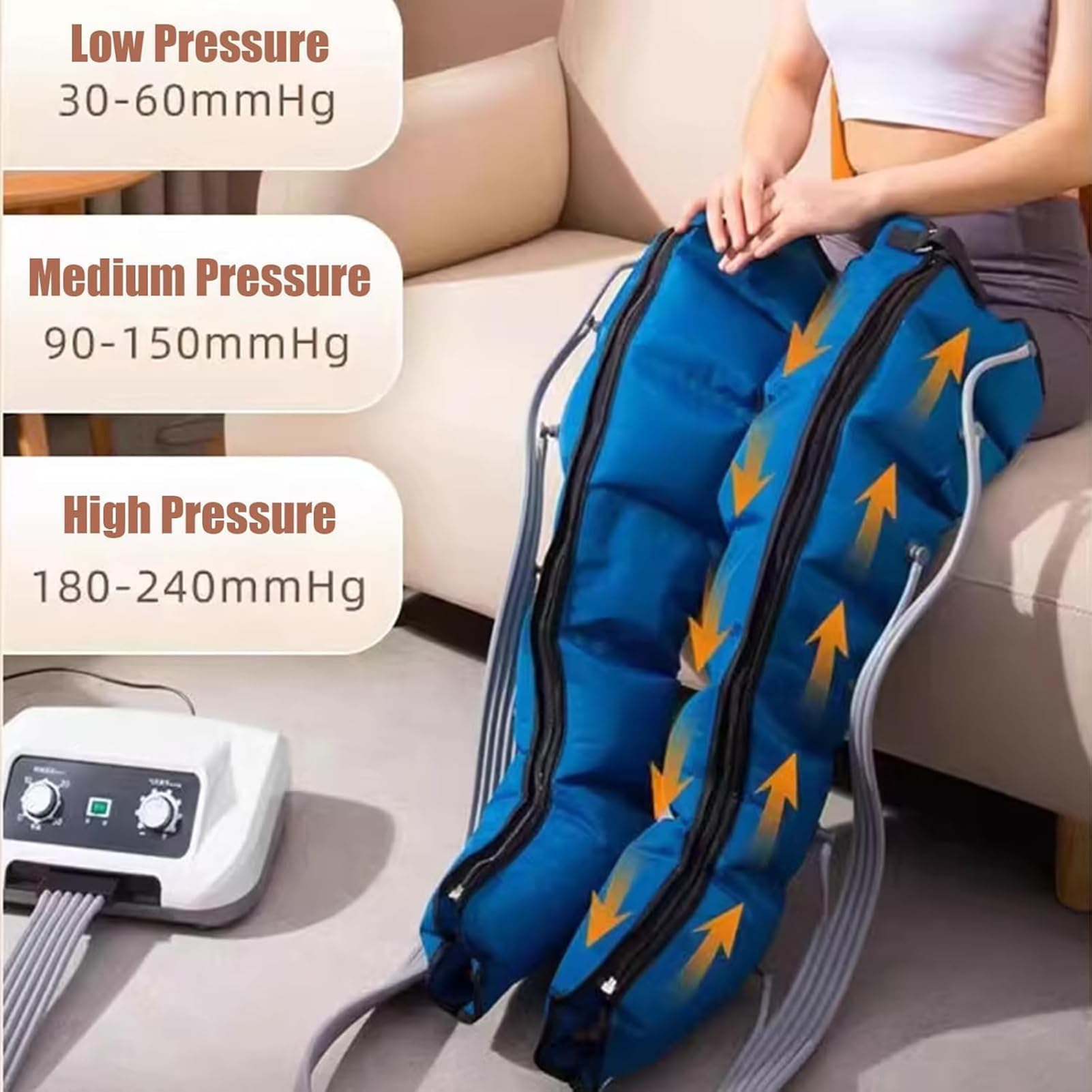 Generico Pressoterapia Professionale per Casa, 6 Camere Gambali Pressoterapia Linfodrenaggio Gambe Addome E Braccia, Massaggiatore per Rilassamento Total Body (Blue, XL 2 Legs + 2 Arms + Waist)