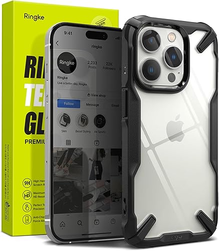 Ringke Fusion-X - Funda compatible con iPhone 14 Pro Max [negra] + vidrio de privacidad compatible con iPhone 14 Pro Max