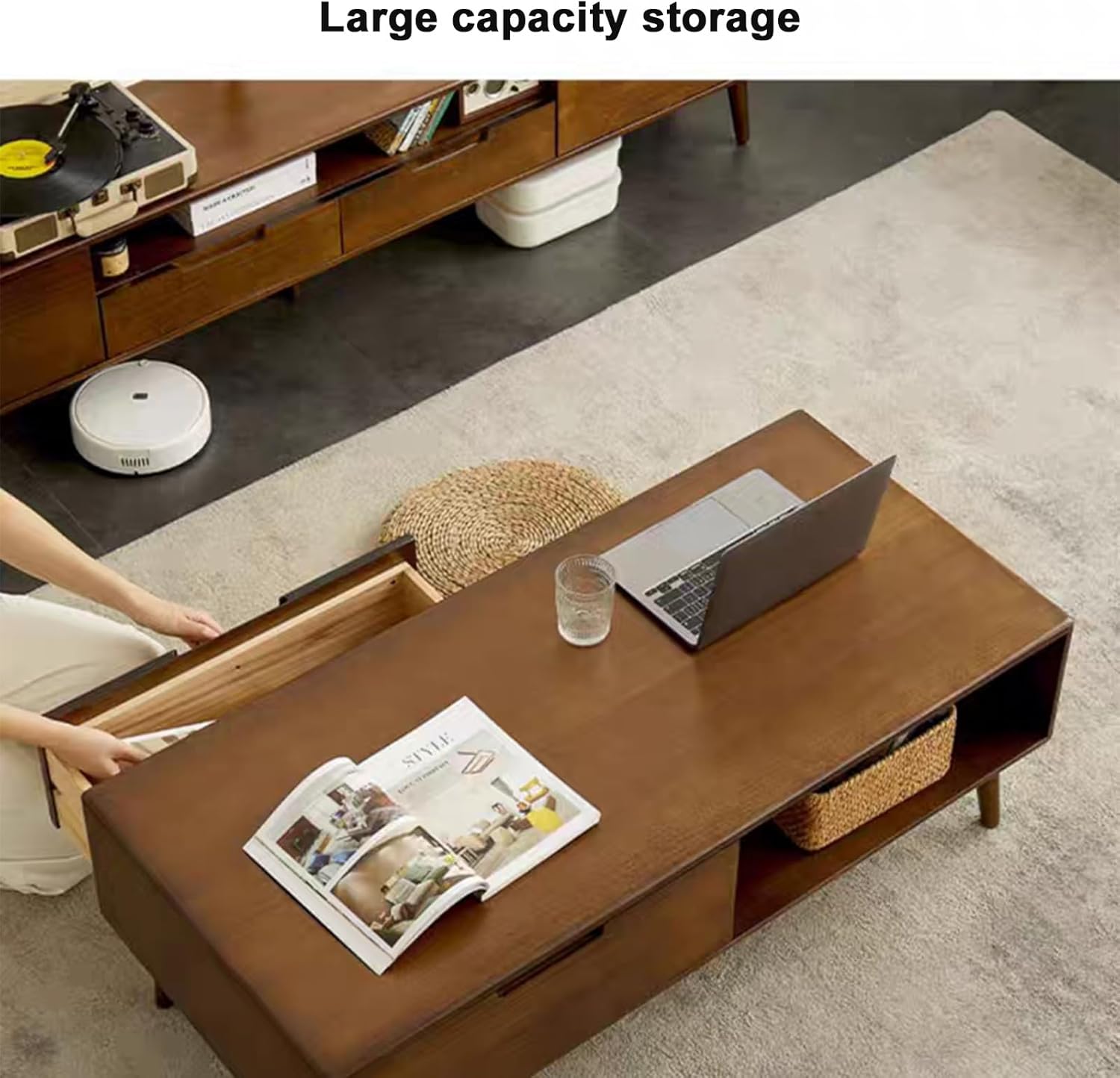 FNXBDPA コーヒーテーブル、長方形コーヒーテーブル、木製コーヒー