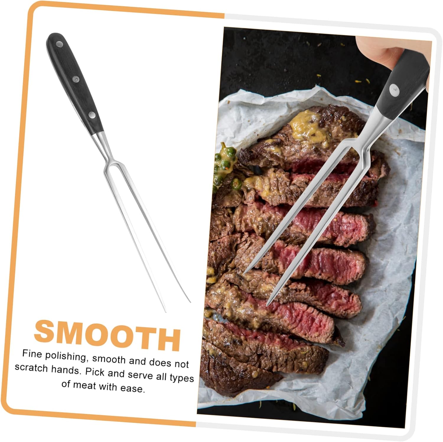 KICHOUSE Meat Carving Fork Stainless Steel Kitchen Forks Long Handles Comfort Grip
