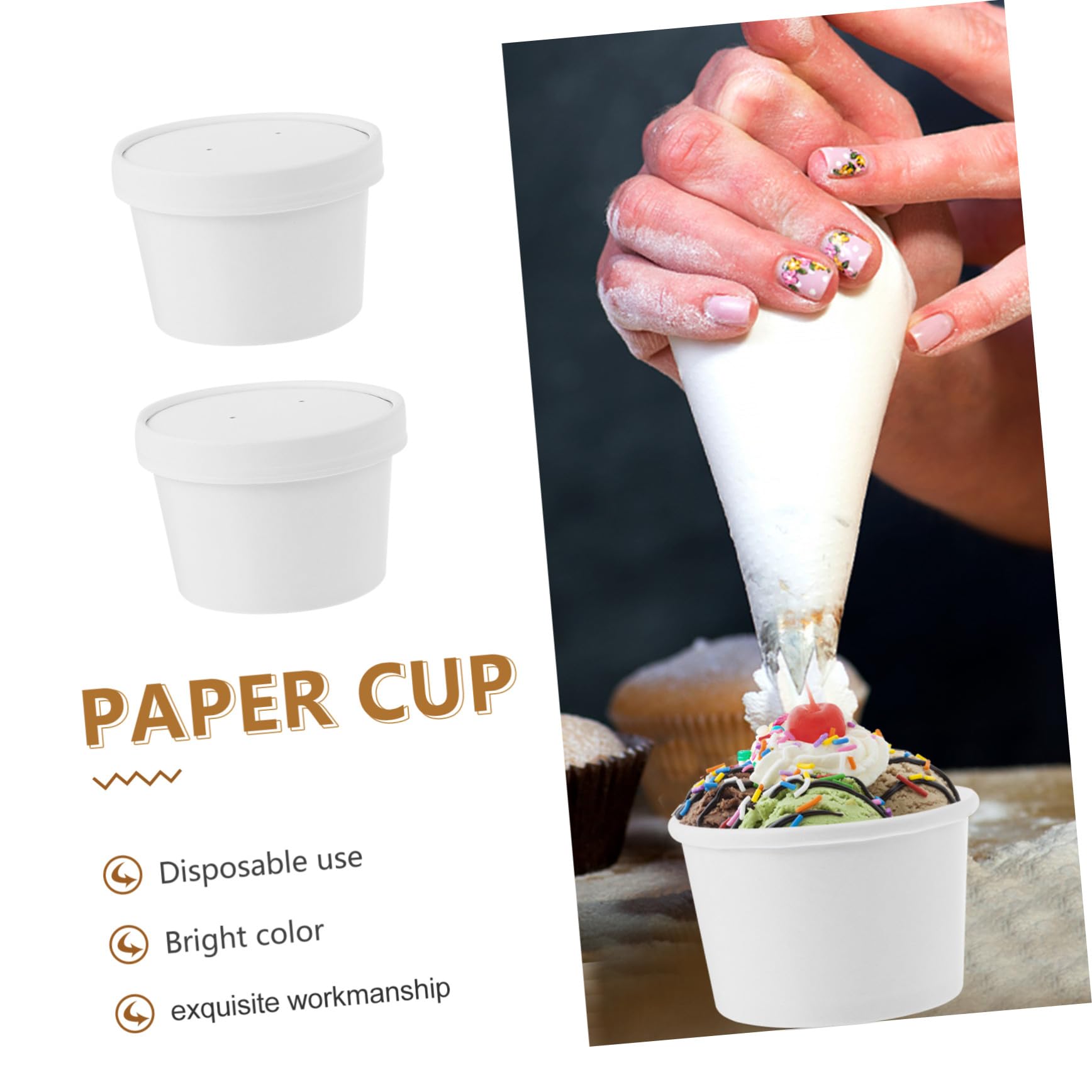 Mikinona Set 25 Bicchieri e Coperchi per Gelato da 8 Oz, Carta Alimentare