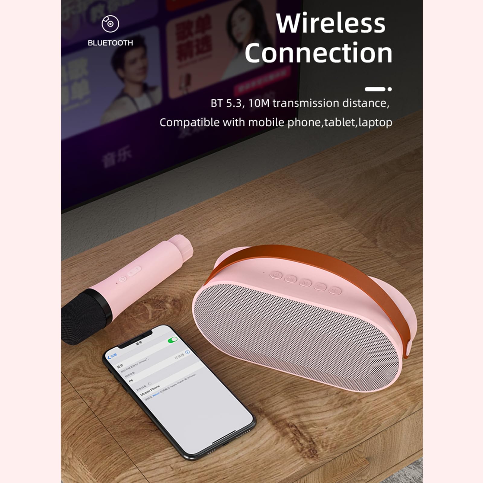 BT - Macchina per karaoke con microfoni wireless e effetto luminoso abbagliante, per adulti e bambini, per feste in casa