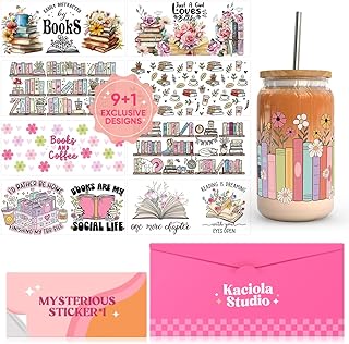Kaciola 10 Sheets UV DTF Cup Wraps for 16 oz- Booklover Theme UV DTF Stickers, 1 Sheet Mysterious Pattern Transfer, Rub on Transfers Stickers for 16 oz Libbey Glasses Crafting