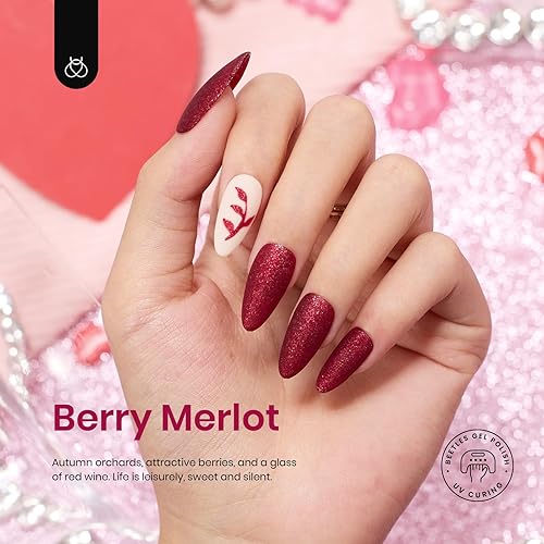 Miniatura 4 de beetles - Juego de esmaltes en gel color borgoña  Berry Merlot 6, ciruela, cereza, moca, rojo, otoño-invierno, morado oscuro, vino púrpura oscuro,