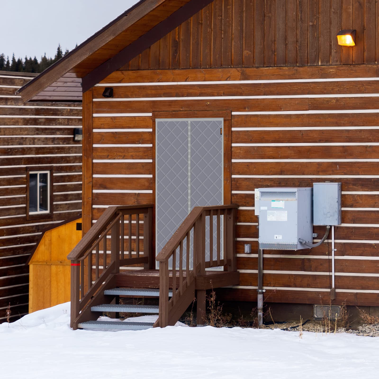 MAGZO Magnetic Thermal Insulated Door Curtain, Fits Door Size 36" x 82" Weatherproofing Oxford Material Center Opening Insulation Curtain, Thicken White Silk Cotton Padded Door Curtain (Dark Grey)