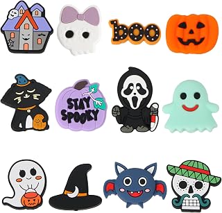 12PCS Halloween Silicone Focal Beads,Halloween Silicone Beads for Keychains Jewelry Making Halloween Focal Beads for Pens Pumpkin Ghost Bat Character Silicone Spacer Beads for Bracelet Necklace Crafts