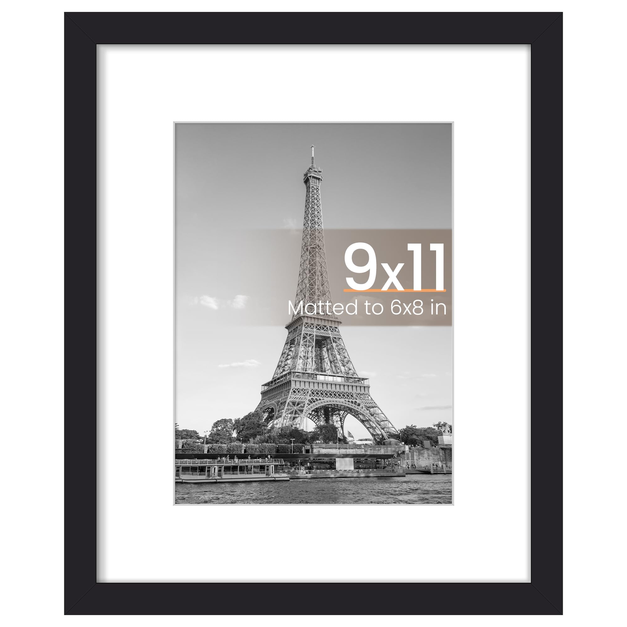 upsimples 9x11 Picture Frame, Wall Decor Photo Frames, Black 1 Pack | 9 x 11 Frame, 6x8 Frame with Mat for Gallery Wall, Family, Baby, Dog, Dorm, Christmas