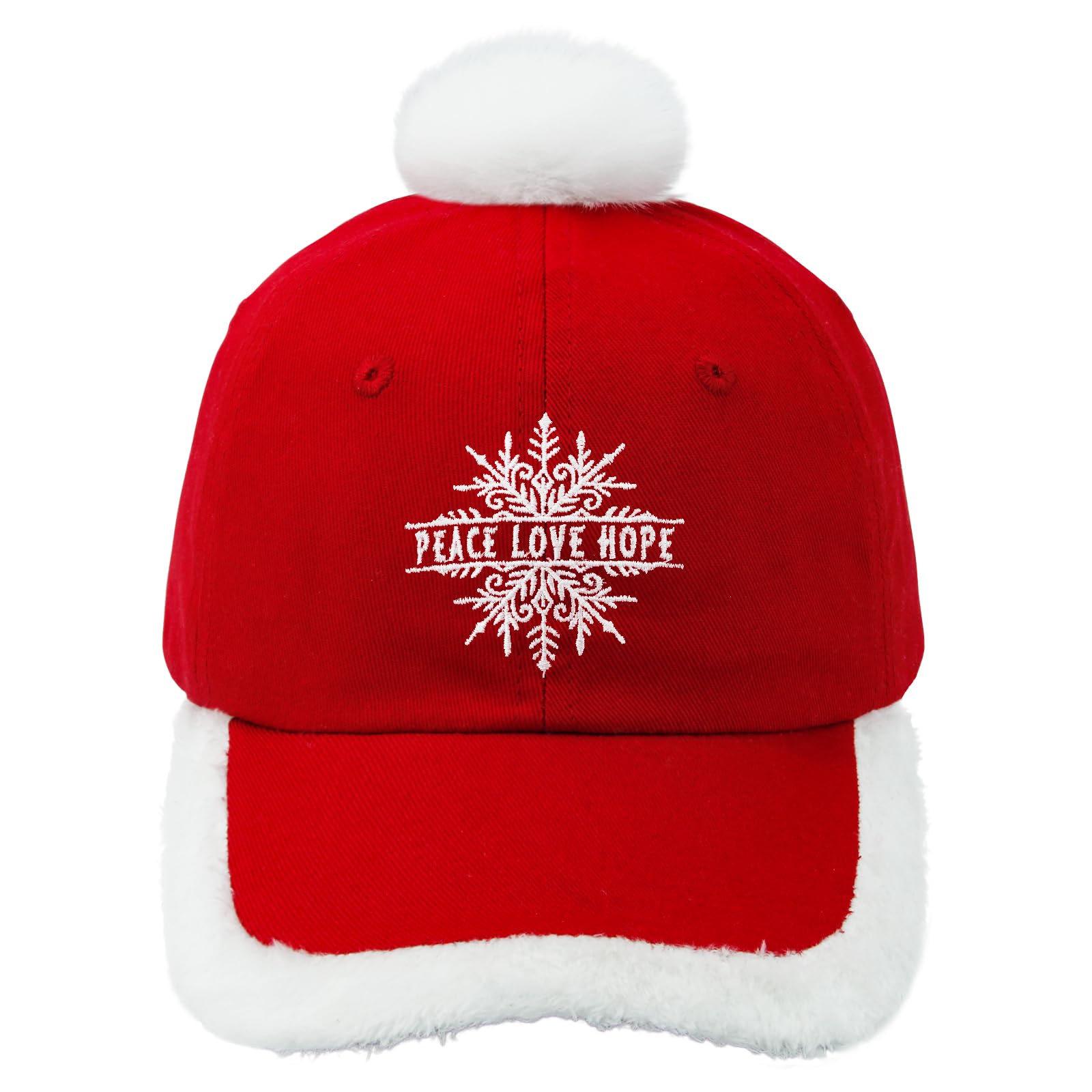 Peace Love Hope Snow Embroidered Santa Hat – Cozy Red & White Christmas Hat with Elegant Embroidery for Holiday Celebrations and Winter Festivities