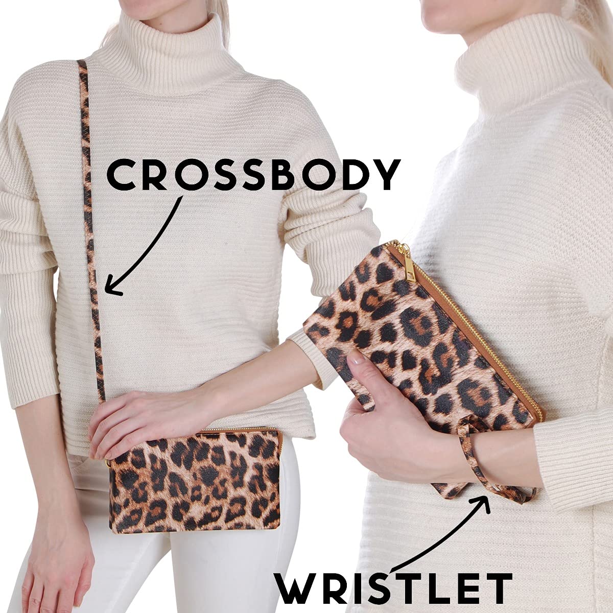 Humble Chic NY Vegan Leather Wristlet Purse for Women - Small Clutch Purse with Shoulder and Wrist Straps: Leopard Print