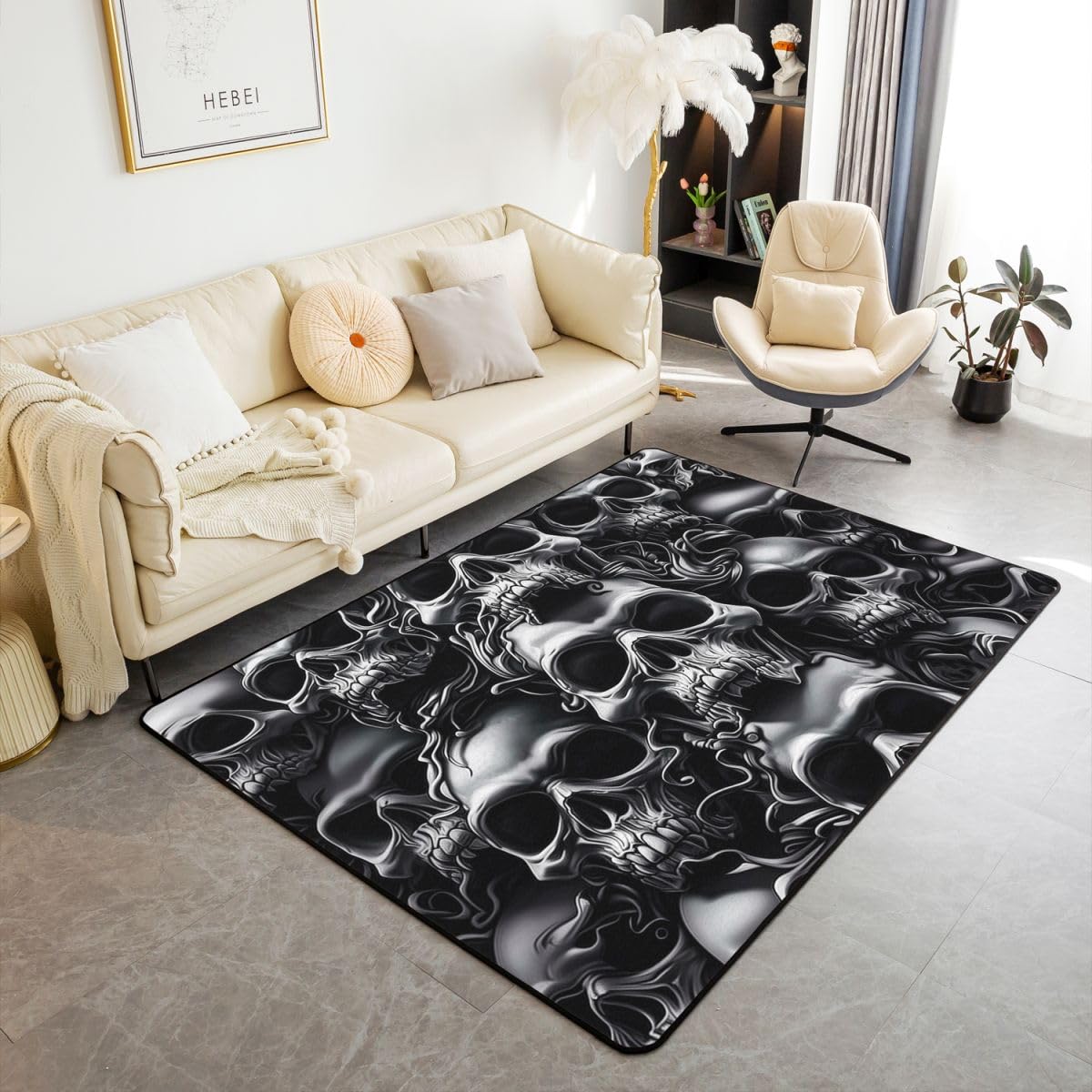 Loussiesd Tapis de Salon 100x150cm Crâne à Sucre Tapis Chambre Dark Gothique Art Moderne,Doux,Lavable Goth Idéal pour Salon et Chambre Antidérapant
