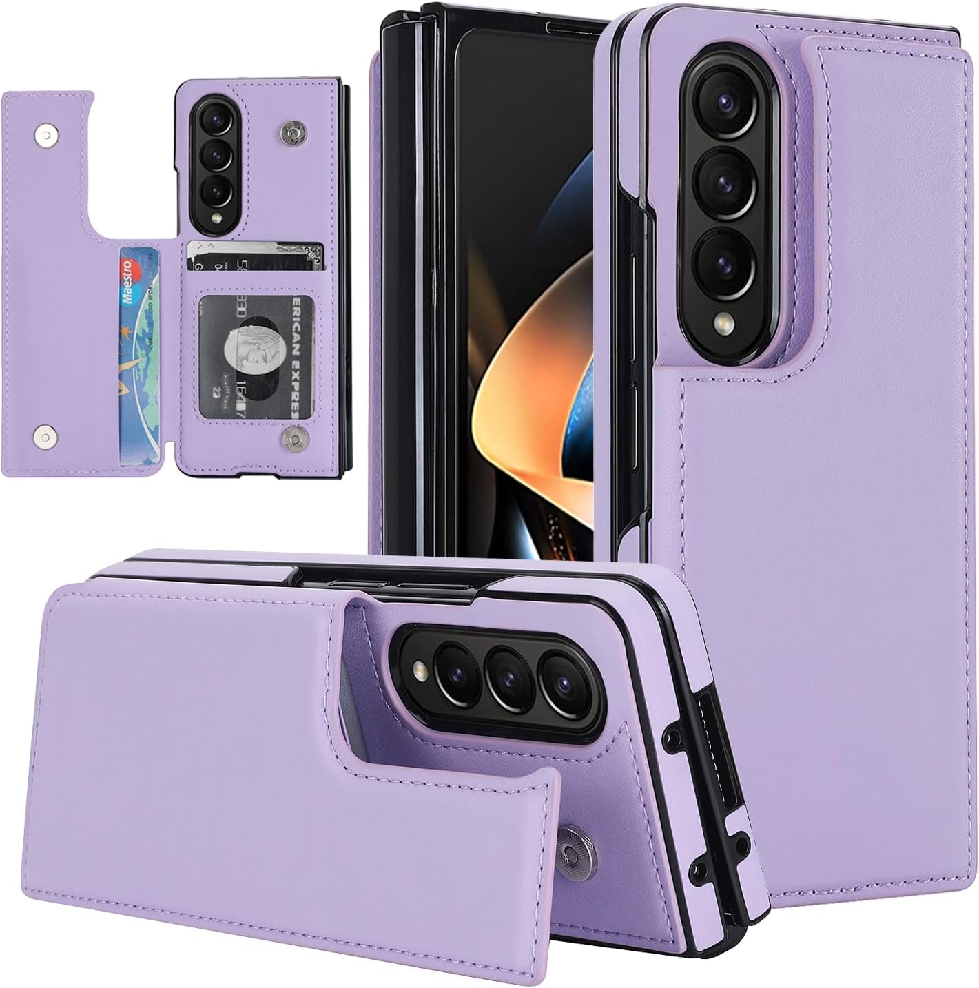 Asuwish Compatible with Samsung Galaxy Z Fold 4 5G 2022 Wallet Case Card Holder Credit ID Slot Stand Leather Flip Accessories Phone Cases for ZFold4 Z4 Fold4 4Z ZFold45G Women Men Purple