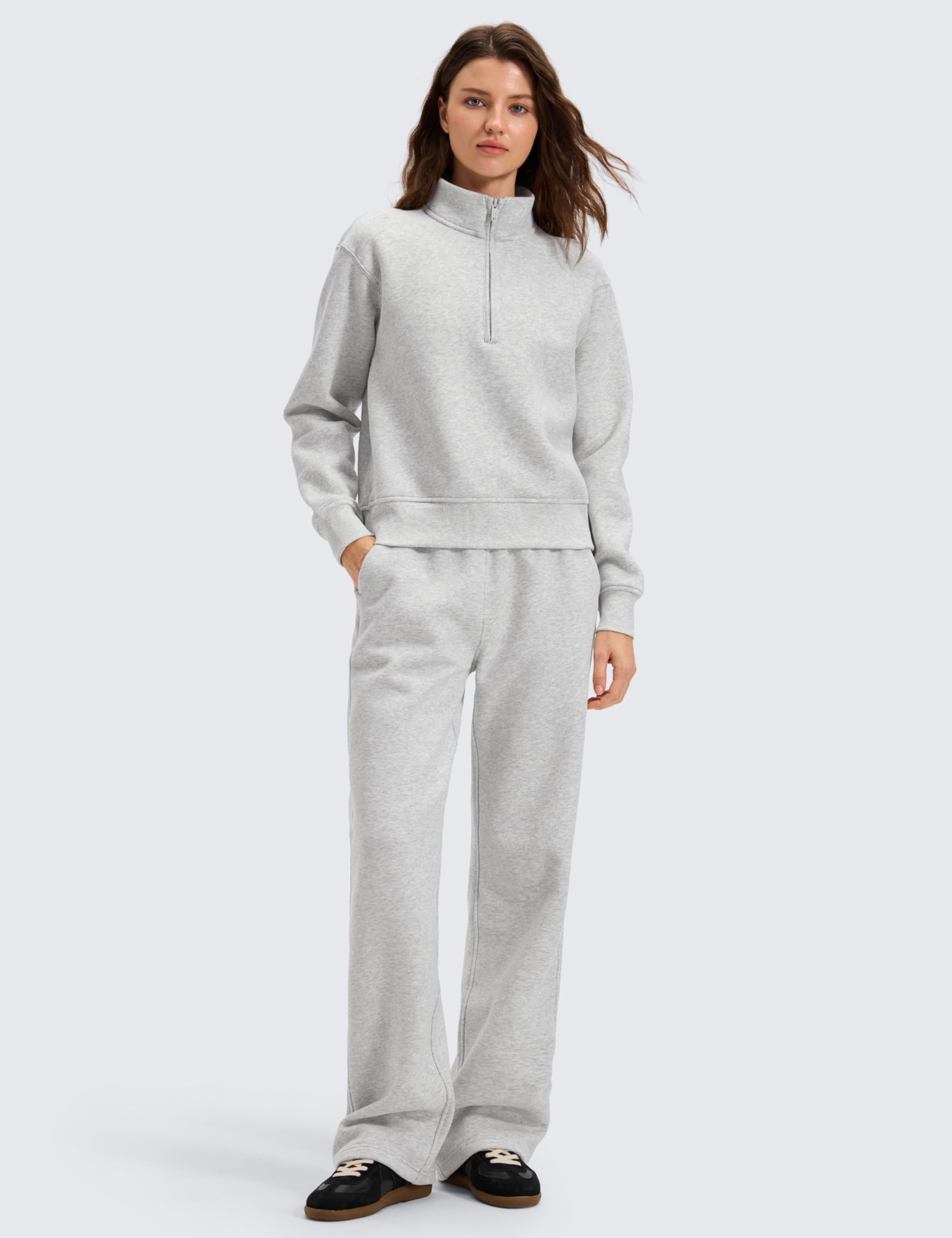 CRZ YOGA Felpa da Donna con Fodera in Pile Mezza Zip Collo a Imbuto Pullover Maniche Lunghe Allenamento Casual
