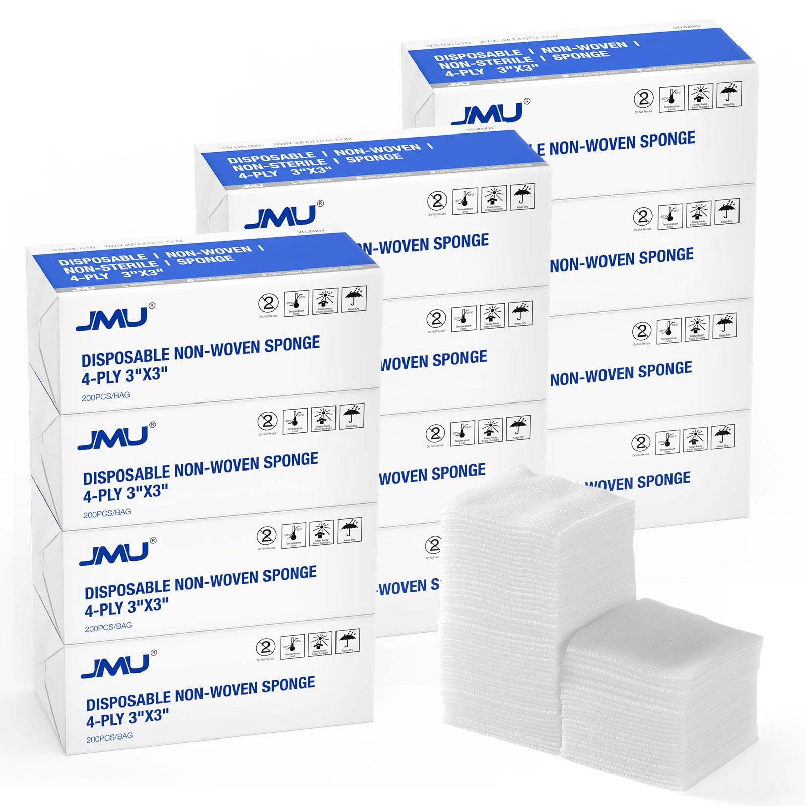 JMU 1000 Gauze Pads 2x2, Sponge Non-Woven 4-Ply Non-Sterile Dental Pads — Amazon image 11