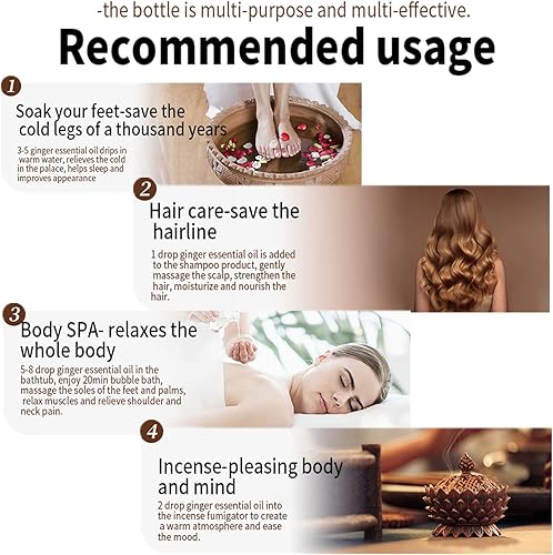 Miniatura 5 de 2 unidades (2.0 fl oz), aceite de jengibre para el drenaje del vientre, adelgazante aceite de jengibre para masaje de drenaje linfático, aceite